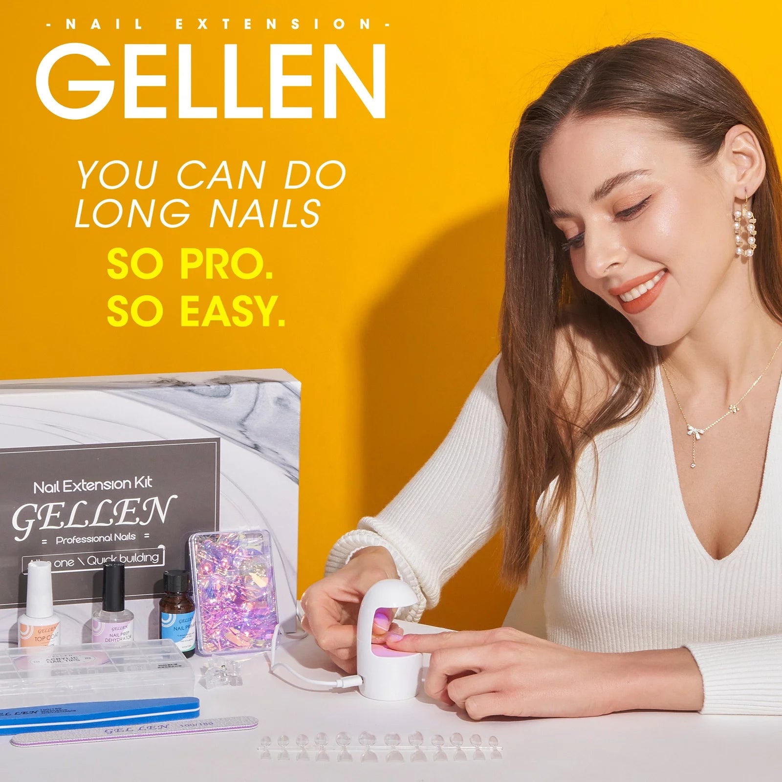 Gel Nail Kit, Nail Tips and Glue Gel Kit with Base & Top Coat & 5 in 1 Nail Glue Gel, 240Pcs Clear Coffin Fake Nails Tips and UV Nail Lamp, Fast False Nails Extension Manicure Set