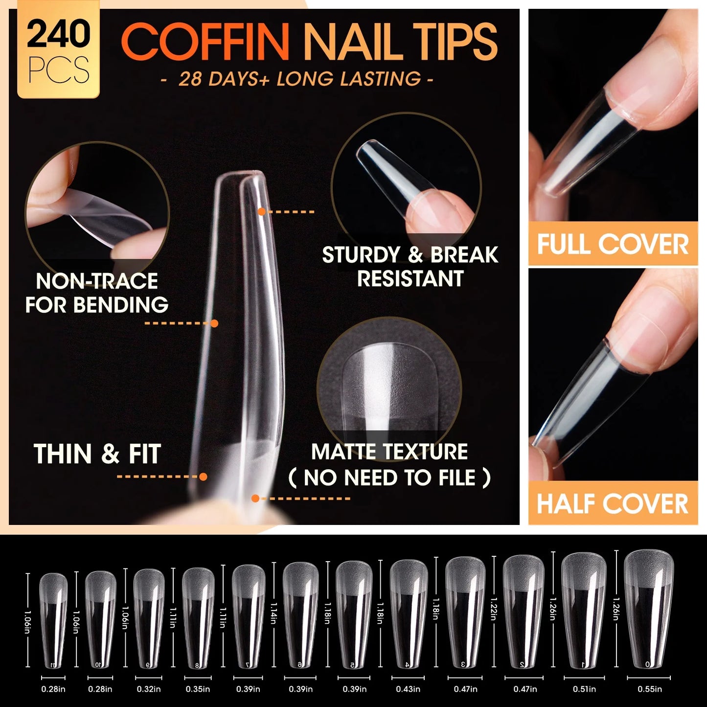 Gel Nail Kit, Nail Tips and Glue Gel Kit with Base & Top Coat & 5 in 1 Nail Glue Gel, 240Pcs Clear Coffin Fake Nails Tips and UV Nail Lamp, Fast False Nails Extension Manicure Set