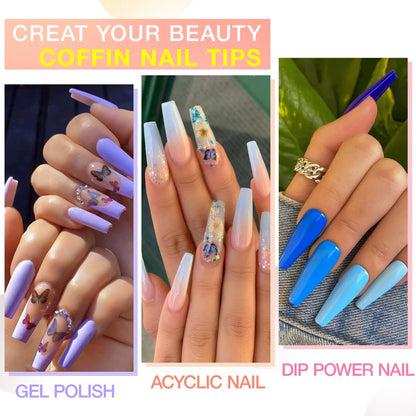 Gel Nail Kit, Nail Tips and Glue Gel Kit with Base & Top Coat & 5 in 1 Nail Glue Gel, 240Pcs Clear Coffin Fake Nails Tips and UV Nail Lamp, Fast False Nails Extension Manicure Set
