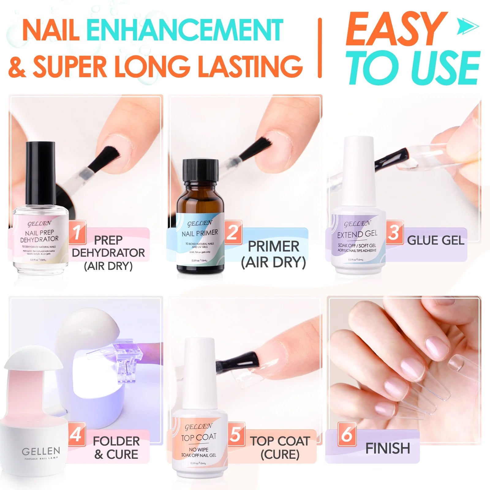 Gel Nail Kit, Nail Tips and Glue Gel Kit with Base & Top Coat & 5 in 1 Nail Glue Gel, 240Pcs Clear Coffin Fake Nails Tips and UV Nail Lamp, Fast False Nails Extension Manicure Set