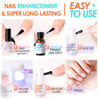 Gel Nail Kit, Nail Tips and Glue Gel Kit with Base & Top Coat & 5 in 1 Nail Glue Gel, 240Pcs Clear Coffin Fake Nails Tips and UV Nail Lamp, Fast False Nails Extension Manicure Set
