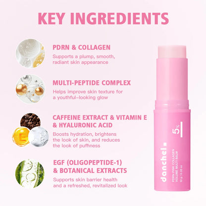 PDRN Pink Collagen Volume Multi Balm Deep Hydration Moisturization Brighten Skin Plump Smooth Radiant Portable Collagen Stick