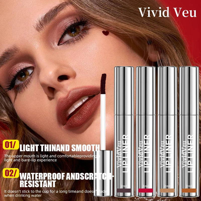 4-Color Lip Gloss - Easy-To-Peel Lip Liner, Comes with a Lip Brush, Long-Lasting and Waterproof, Glossy and Full, Highly Pigment