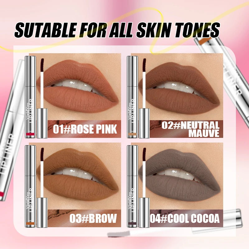 4-Color Lip Gloss - Easy-To-Peel Lip Liner, Comes with a Lip Brush, Long-Lasting and Waterproof, Glossy and Full, Highly Pigment