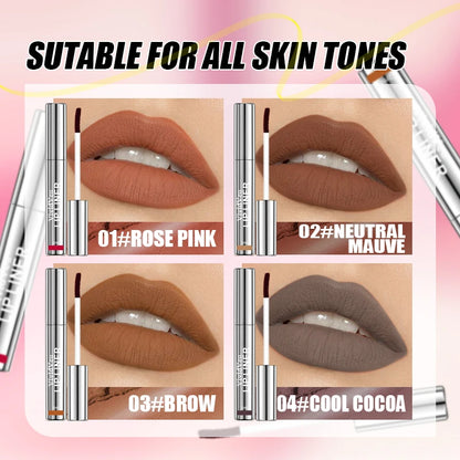 4-Color Lip Gloss - Easy-To-Peel Lip Liner, Comes with a Lip Brush, Long-Lasting and Waterproof, Glossy and Full, Highly Pigment