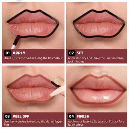 4-Color Lip Gloss - Easy-To-Peel Lip Liner, Comes with a Lip Brush, Long-Lasting and Waterproof, Glossy and Full, Highly Pigment